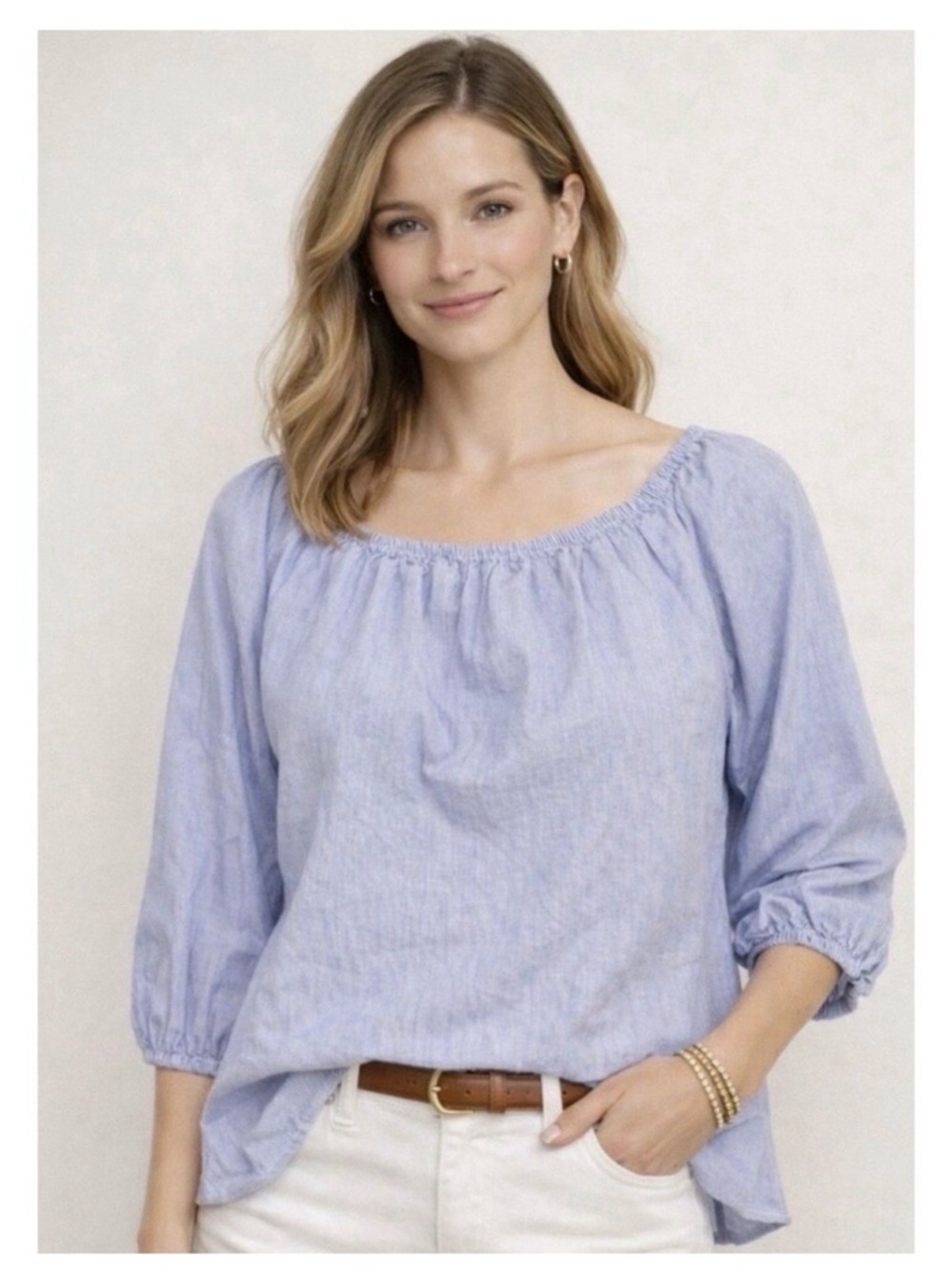 Maeve Anthropologie Blue White Striped Poplin Peasant Blouse Top Medium